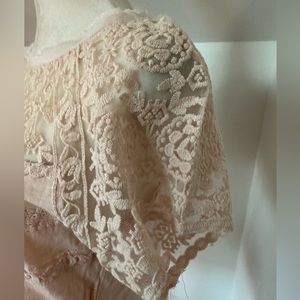 Pink Anthropologie Meadow Rue short sleeve shirt with sheer embroidered top